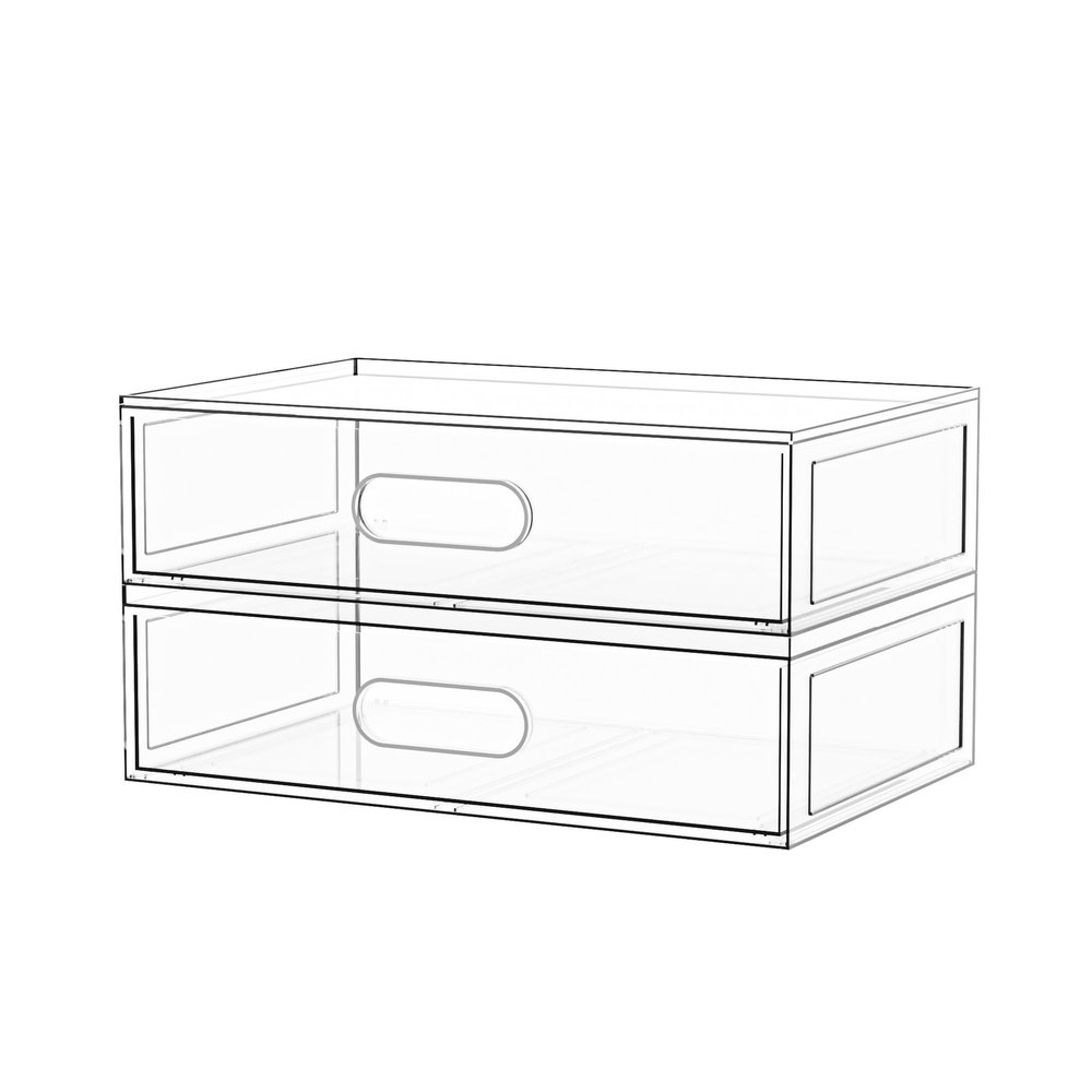 2 Pack Clear Makeup Storage Drawer, 12''W Stackable Bathroom Organizers and Storage Drawer, Acrylic Cosmetic Display Case For Vanity, Undersink, Cabinets, Desk Organizer