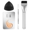 BOHUIZ 4Pcs Makeup Foundation Mixing Palette Set, Including Spatula Makeup Brush, Palette Tray, Powder Puff Make Up Accessories for Women Girl Make Up Cosmetic Spatula Tool view 1