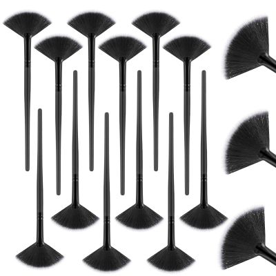 12Pcs Black Soft Fan Brushes for Facial Masks - Gentle & Comfortable Skincare Applicators