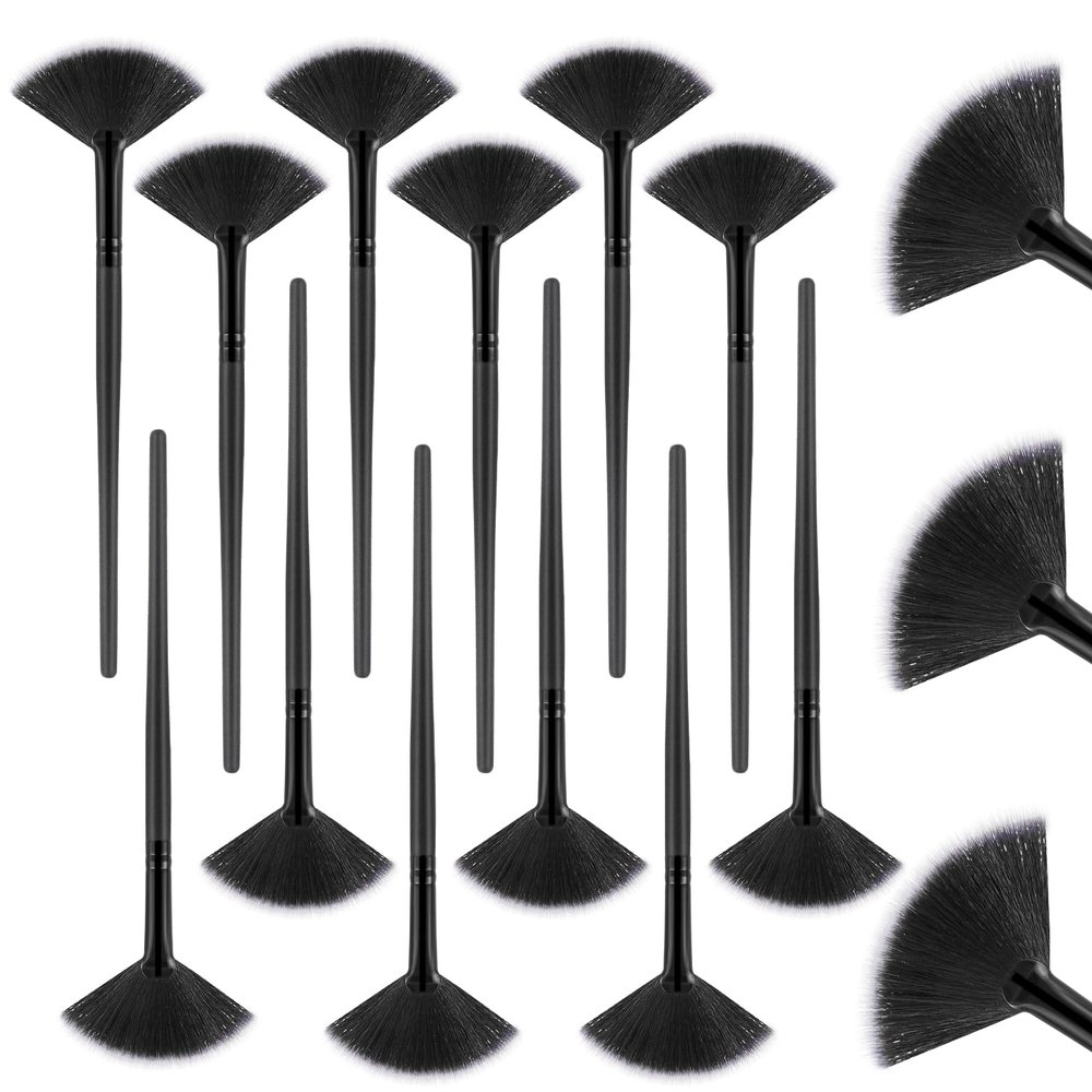 12Pcs Black Soft Fan Brushes for Facial Masks - Gentle & Comfortable Skincare Applicators