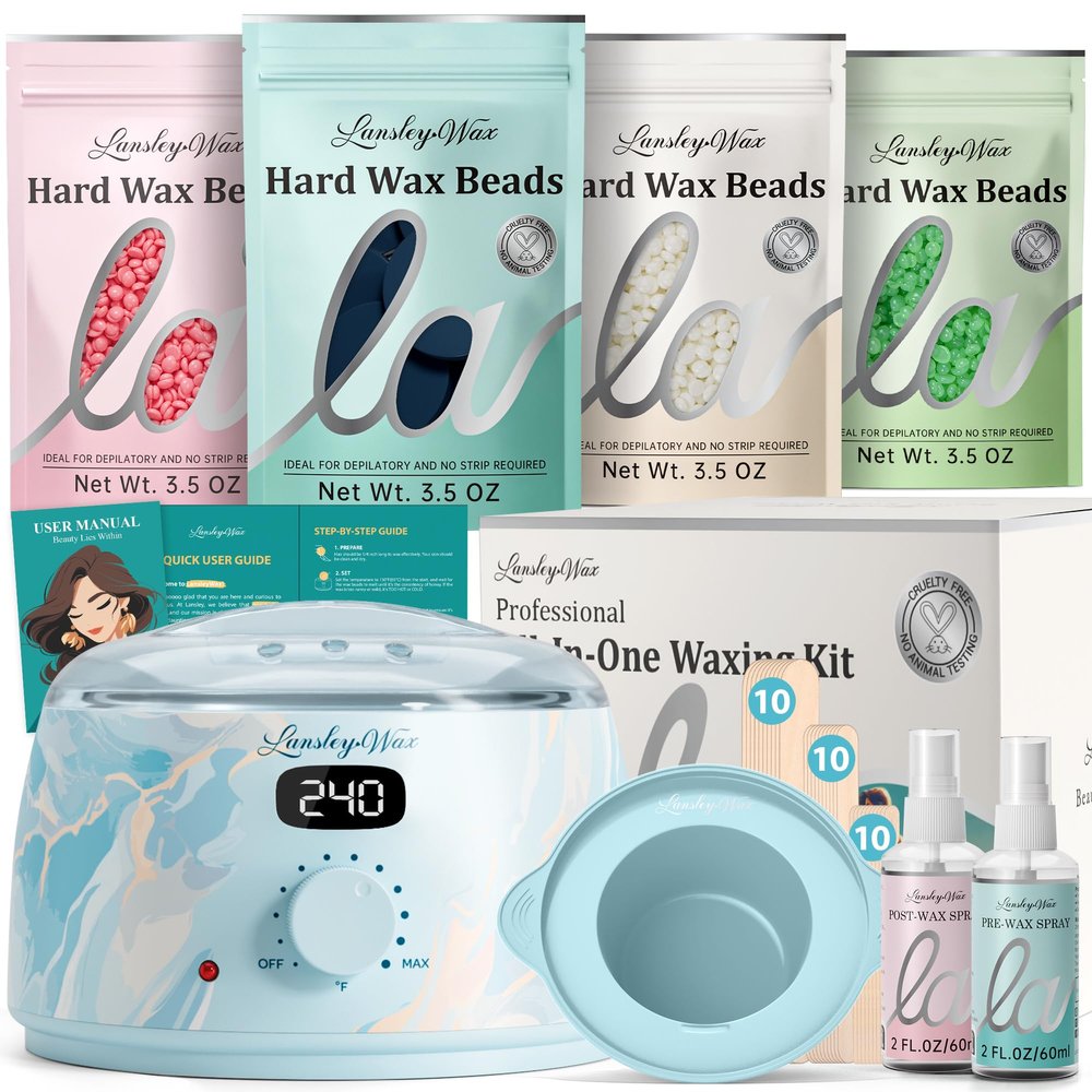 LANSLEYWAX Digital Waxing Kit for Women Men - Water Blue Waxing Machine with 39 Accessories - Hard Wax Kit for Arm Leg Brazilian Bikini Face Sensitive Skin, Wax Warmer Hair Removal for Home/Salon Use
