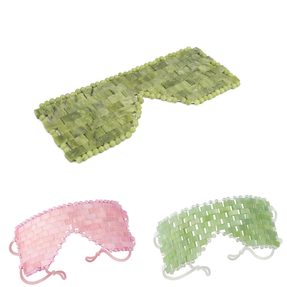 3 Pcs LazyGa Natural Jade Eye Mask and Rose Quartz Eye Mask- Soothing & Relaxing Alleviate Puffiness and Migraines with Cooling and Warming Therapy