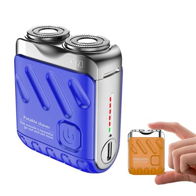 Portable Rotary Dual Ring Electric Shaver - Waterproof Magnetic Blade, Mini Small Steel Cannon Rotary Dual Ring Men's Electric Shavers - USB Rechargeable One-Button for Business Trip (B-Blue)