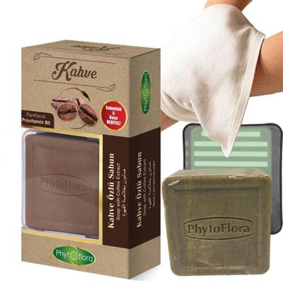 Airobazar Coffe Essence Soap 3 in 1 Set: Natural Soap Bar, Soap Tray & Washcloth for Gentle Skin Care