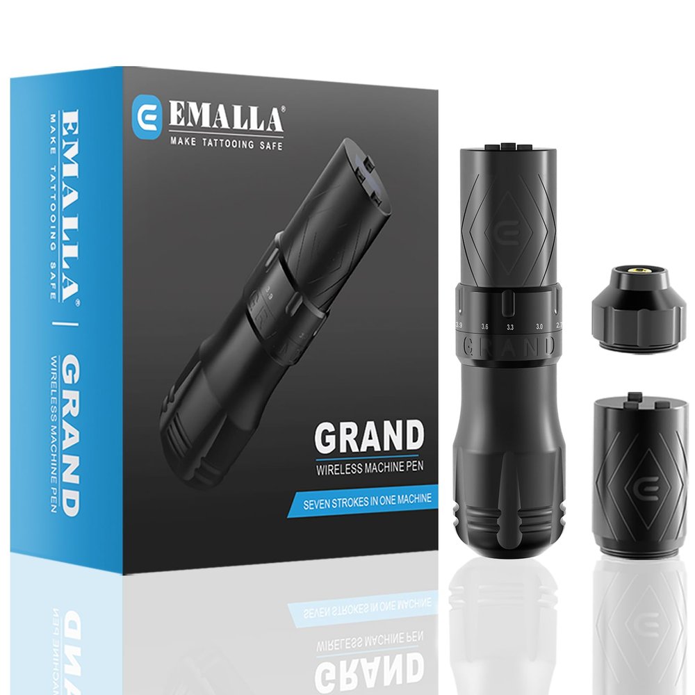 Emalla Grand G3 Tattoo Pen Machine, Professional Black Tattoo Machine 2.4mm-4.2mm Stroke Long Working Pen Premium for Artists Tattoo Supplies