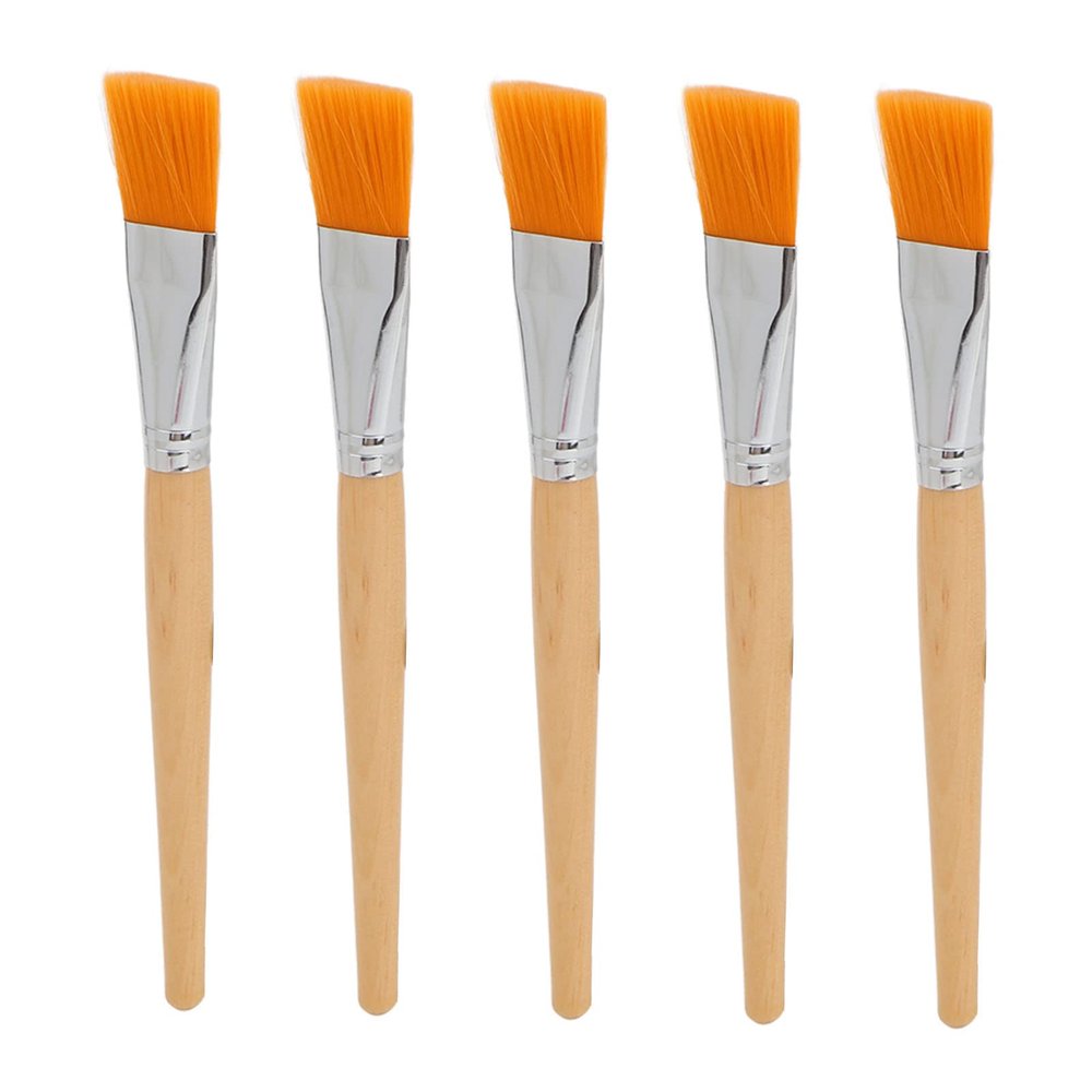 5pcs Makeup Fan Brush Set | Soft High - Density Fiber Wool | DIY Wood Handle Facial Applicator Brush for Mud Cream/Clay Mask/Skincare | Sturdy & Easy to Maintain