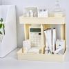 2 Layers Makeup Organizers Countertop Versatile Bathroom Counter Organizer Modern Style Cosmetic Make Up Organizers for Desktop, Vanity, Bathroom, Office (Cream Yellow) view 2