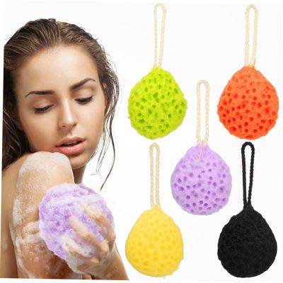 FRCOLOR 5Pcs Bath Sponge Soft Body Wash Scrubber with Built Hanging Loops for Durable Shower Sponges for Skin Cleansing and Exfoliation