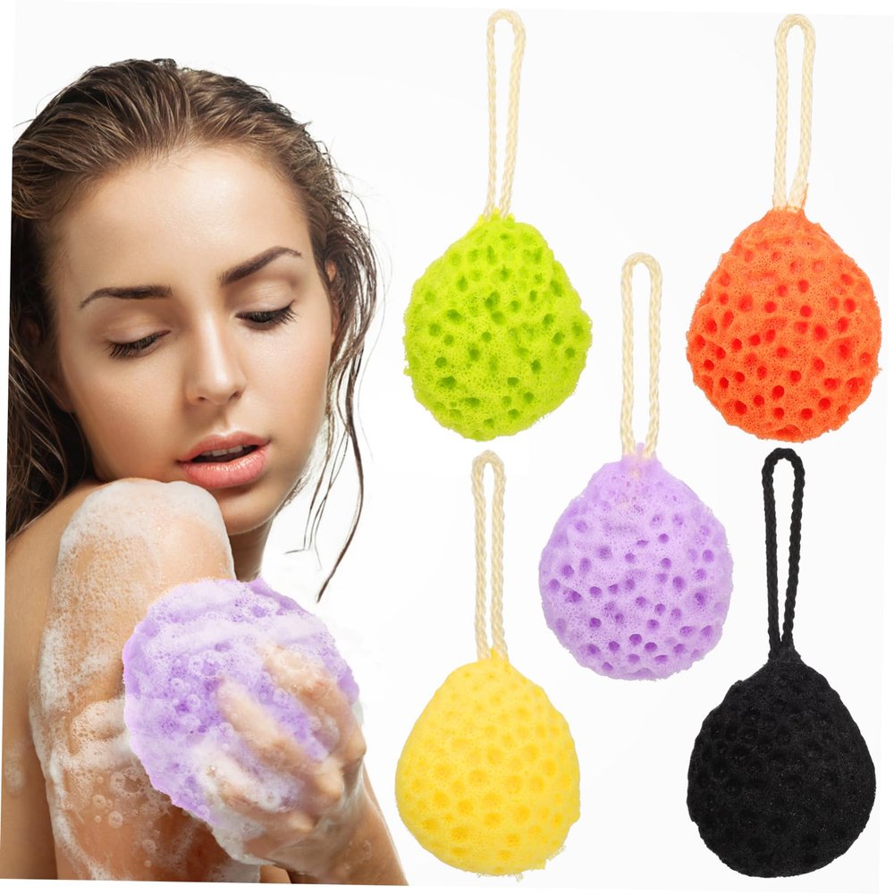 FRCOLOR 5Pcs Bath Sponge Soft Body Wash Scrubber with Built Hanging Loops for Durable Shower Sponges for Skin Cleansing and Exfoliation