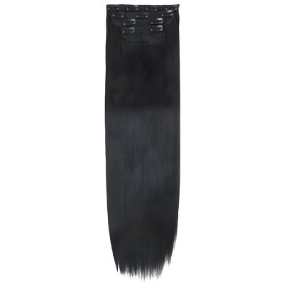 24-Inch Black Clip-in Curly Hair Extensions, Heat-Resistant Synthetic, 4-Piece Set, Natural Soft Look, Easy Wear and Remove, Adds Volume & Style