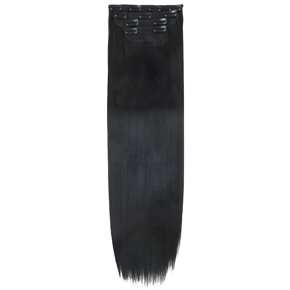 24-Inch Black Clip-in Curly Hair Extensions, Heat-Resistant Synthetic, 4-Piece Set, Natural Soft Look, Easy Wear and Remove, Adds Volume & Style