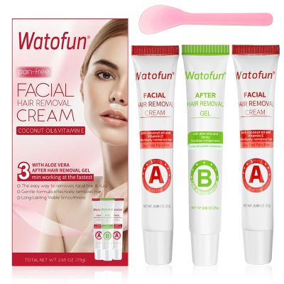 Watofun Facial Hair Removal Cream for Women with Soothing Aloe Gel, 3 Min Painless Flawless Face Hair Remover, Gentle Plant Formula for Sensitive Skin, Removes Hair for Chin, Upper Lip and Sideburns