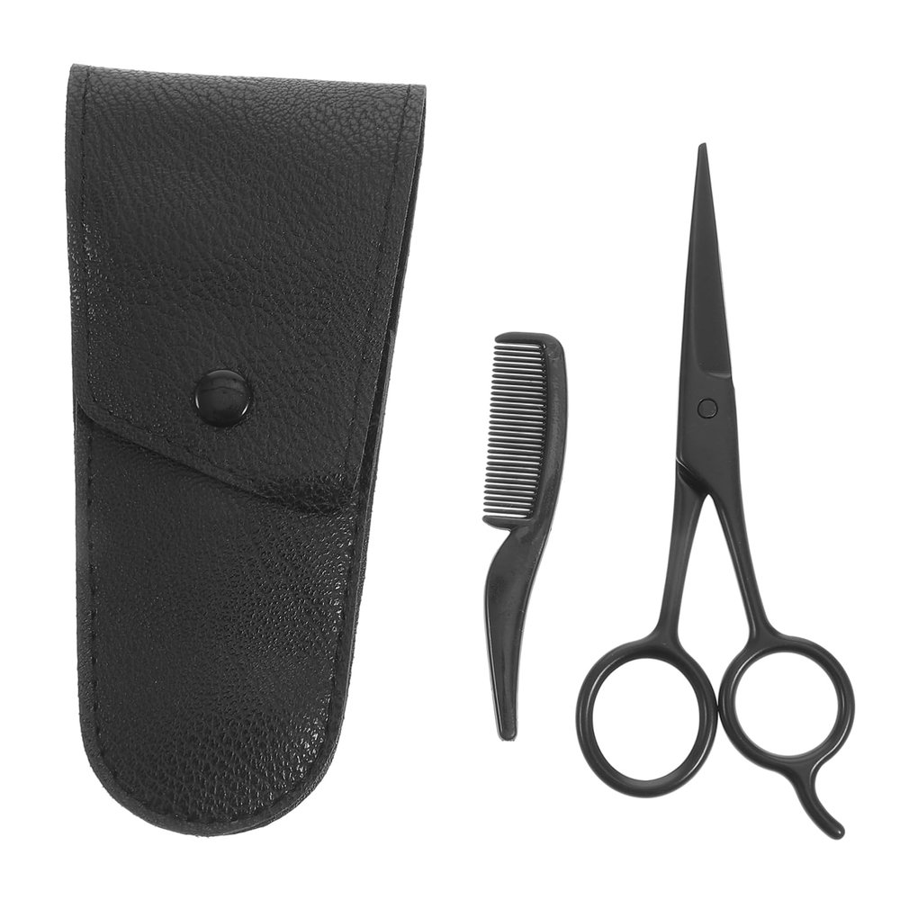 PENIKOKO 3-Piece Beard Scissors Set Comb and PU Leather Storage Bag Stainless Steel Eyebrow Trimming Tool for Home and Barbershop Grooming