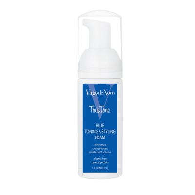 Virgo de Novo Blue Toning & Styling Foam - Brightens Blondes/Brondes- Removes Orange & Brassy Tones On Balayaged, Bleached, or Highlighted Hair - Adds Natural Body (1.7 oz)