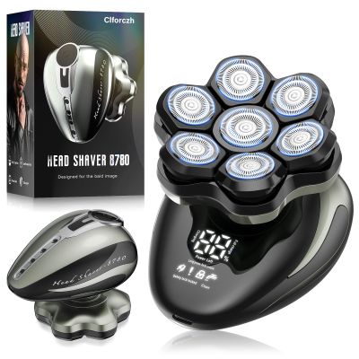 Clforczh Head Shavers for Bald Men - 7D Detachable Electric Razor, IPX6 Rotary Shavers with LED Display, Fast Charging Head Shaving, Gray