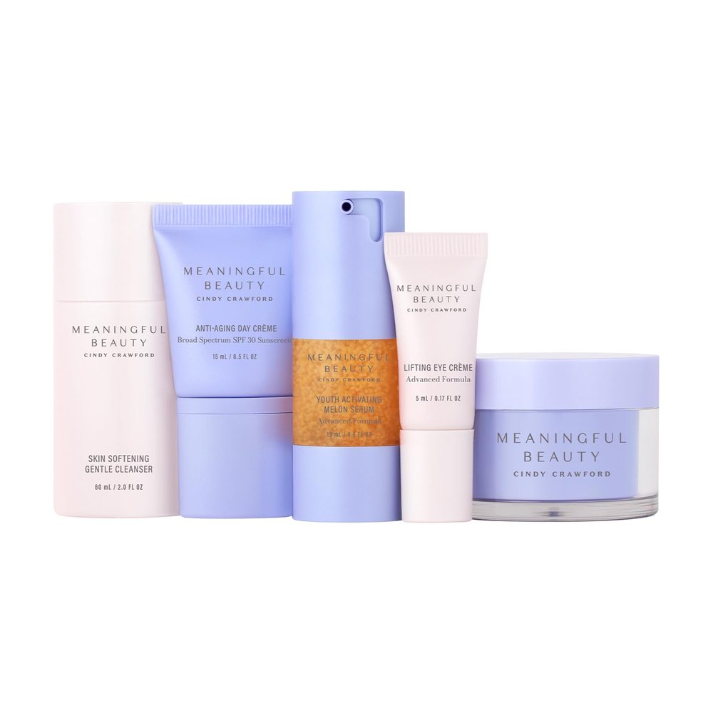 Meaningful Beauty 5-Piece Essentials Skincare System (Advanced Formula) with Melon Antioxidants, Includes Youth Activating Melon Serum, Day Creme & Eye Cream for Younger-Looking Skin