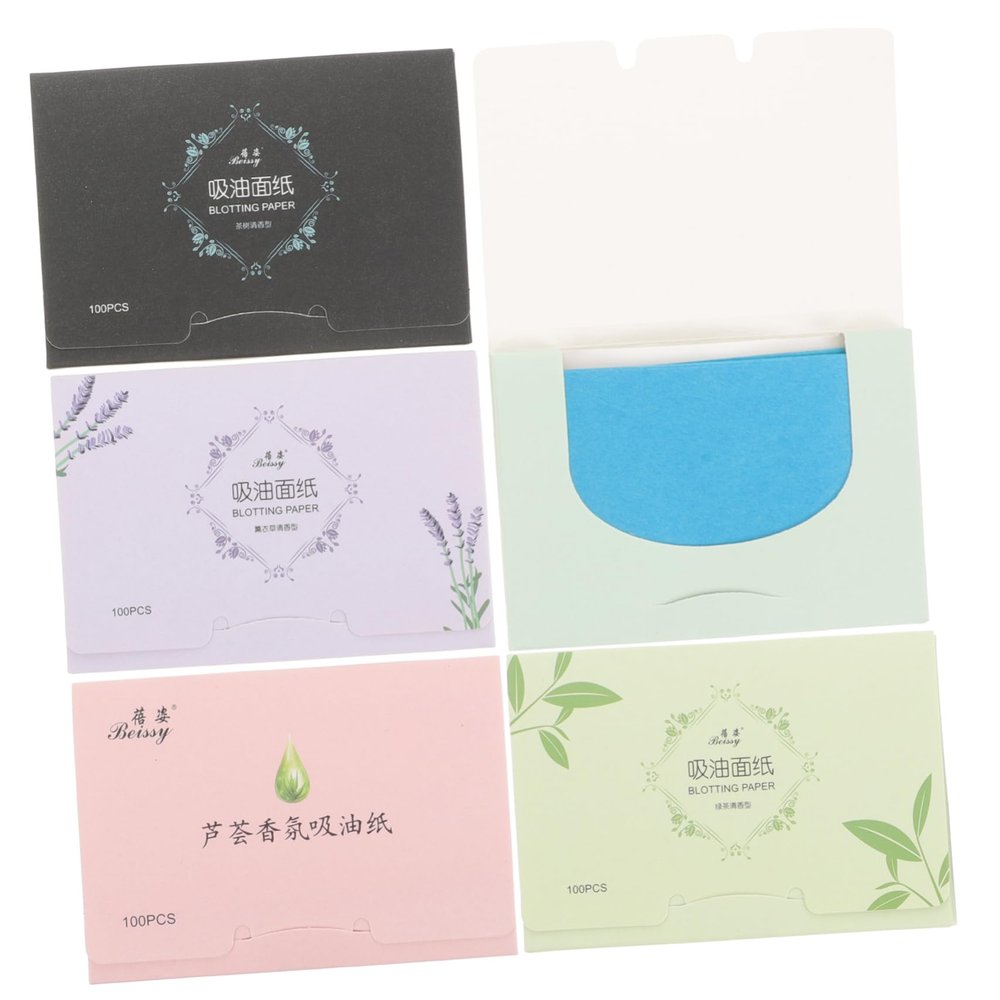 DEARMAMY 500 Pieces Facial Oil Blotting Paper Set 100 Sheets Each of Lavender Green and Linen Oil Control Tissues for Oily Skin Makeup Friendly Portable for Daily Use Random Color
