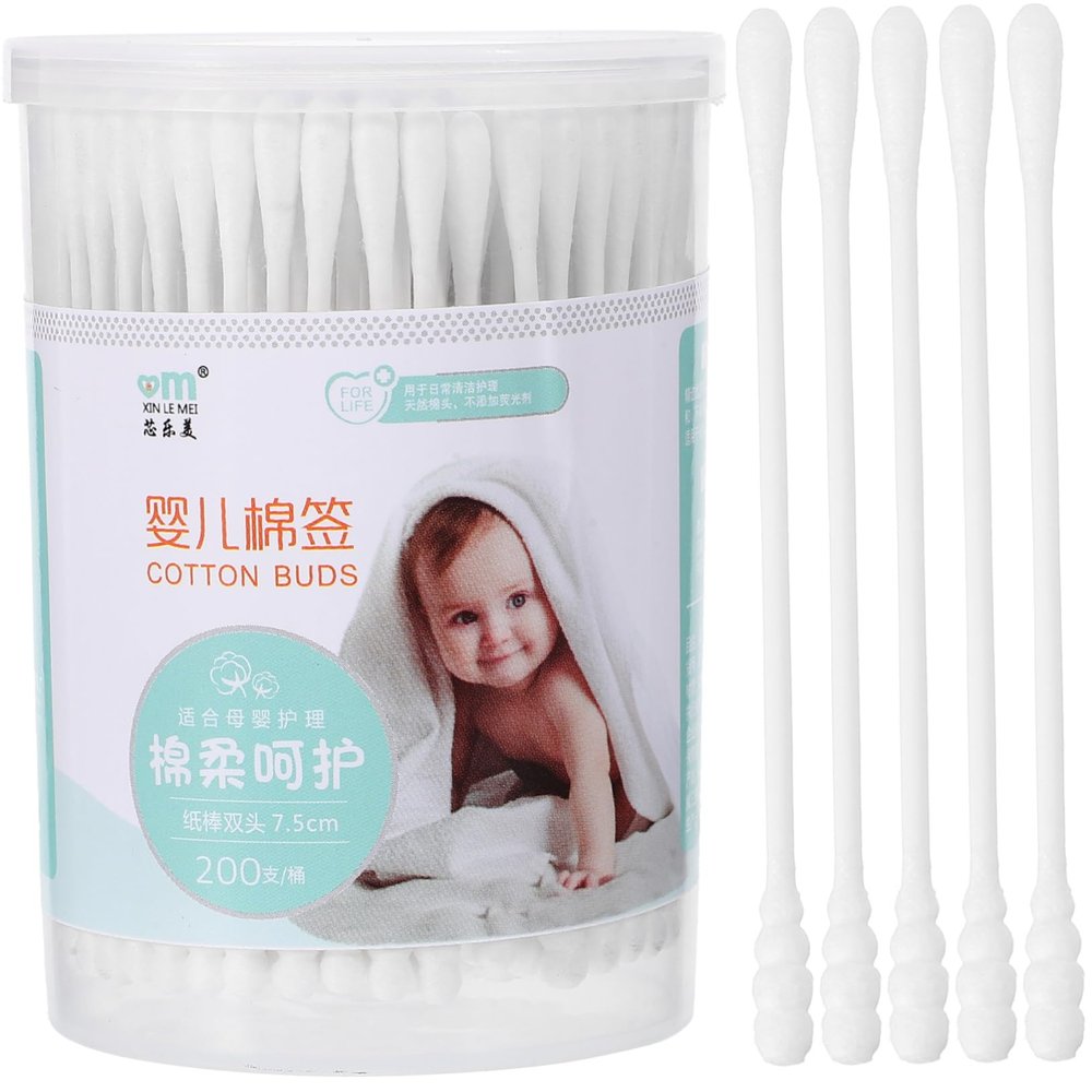 MUCKLILY 200pcs Cotton Swabs for Care Makeup Tool Different Heads Long Box Safe for Earwax Belly Button Cleaning