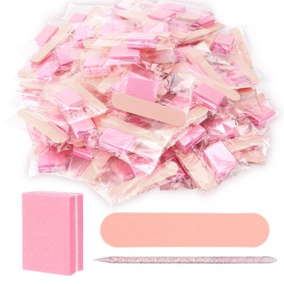 40 Sets Professional Manicure Press On Nail Tool Kit, Pink Disposable Manicure Nail Supplies kit with Mini Nail File,Mini Nail Buffer,Nail Stick