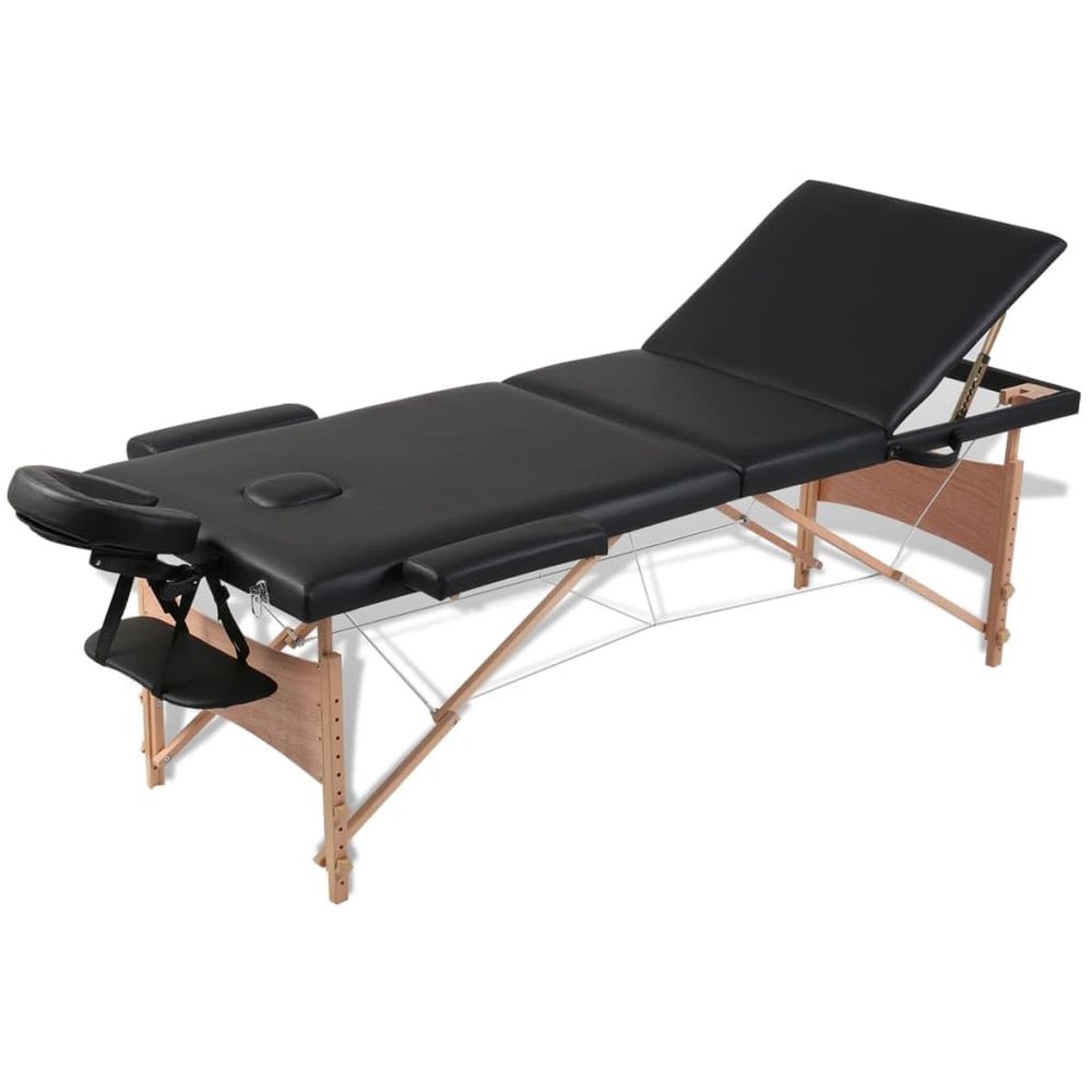 Black Foldable Massage Table 3 Zones with Wooden Frame,Health & Beauty,Personal Care,Massage & Relaxation,Massage Tables,110081