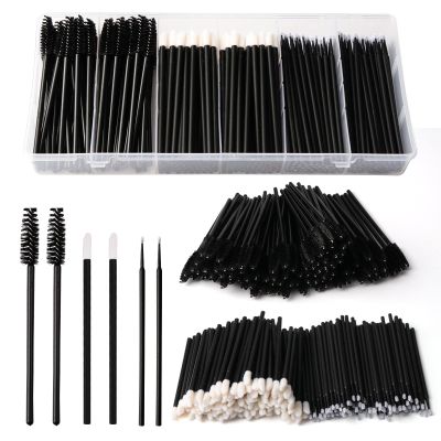 300 Piece Disposable Makeup Brush Set, Black Mascara Wands, Lip Applicators and Micro Brushes with Storage Box for Eyelash Extensions, Lip Applications, Professional Beauty Tool Kit