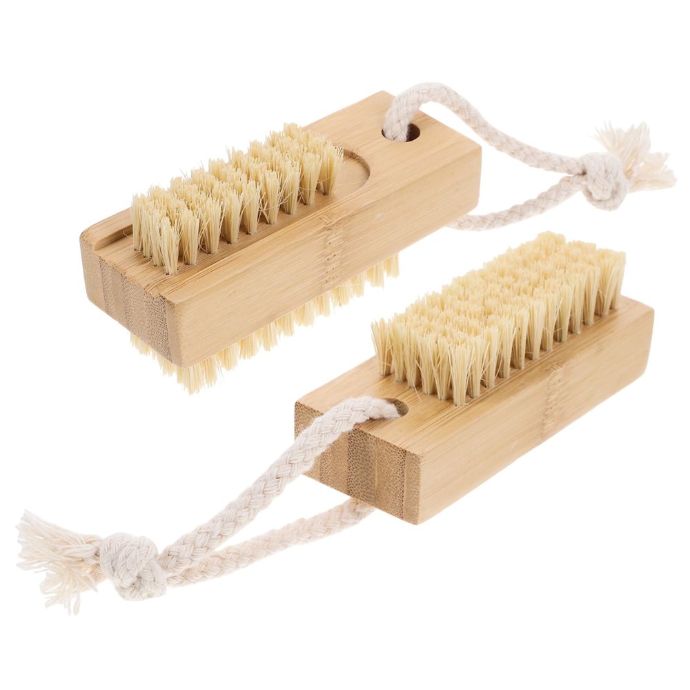 Beavorty 2pcs Ergonomic Wooden Handle Nail Brush Fingernail Brush for Cleaning Fingernails Toenails Hands Feet