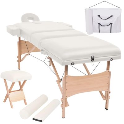 3-Zone Folding Massage Table and Stool Set 3.9" Thick White,Health & Beauty,Personal Care,Massage & Relaxation,Massage Tables,110156