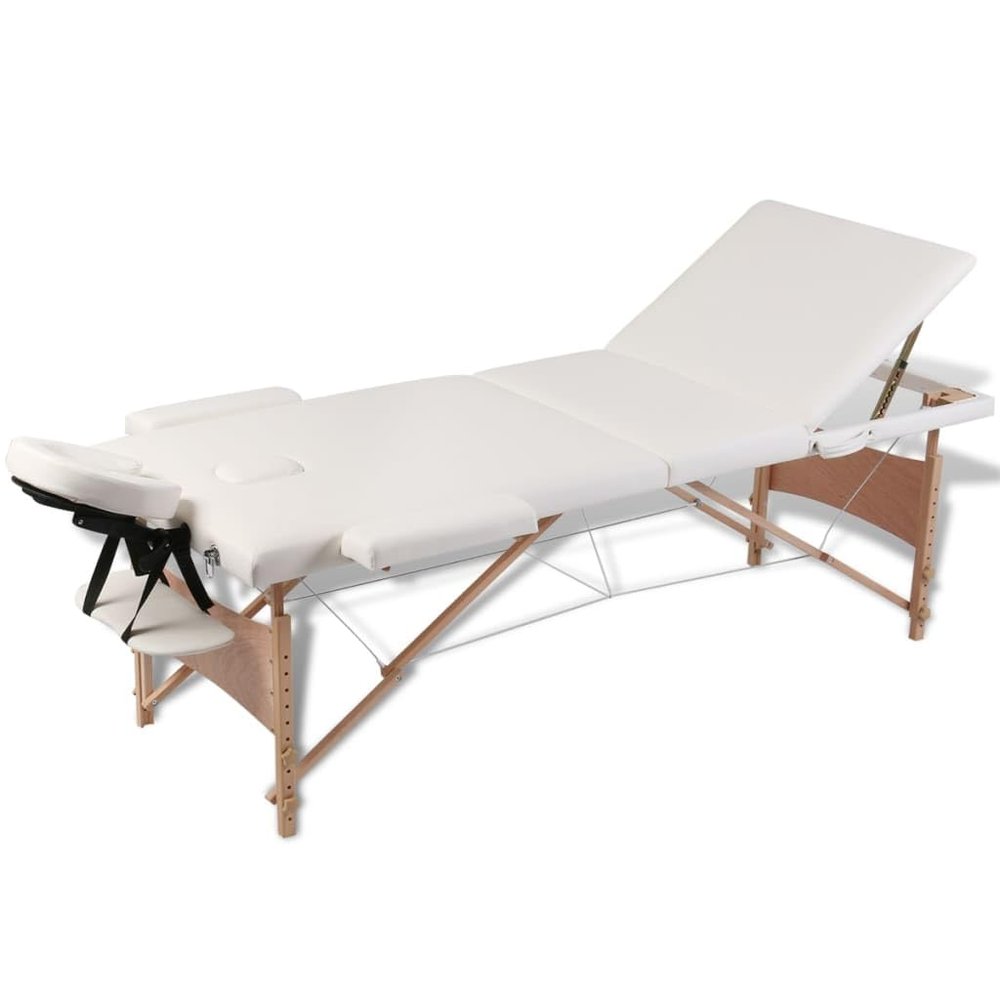 Cream White Foldable Massage Table 3 Zones with Wooden Frame,Health & Beauty,Personal Care,Massage & Relaxation,Massage Tables,110082