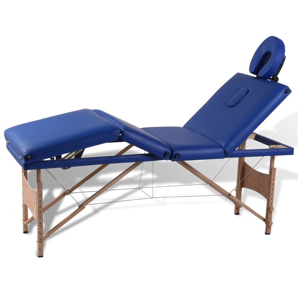 Blue Foldable Massage Table 4 Zones with Wooden Frame,Health & Beauty,Personal Care,Massage & Relaxation,Massage Tables,110093