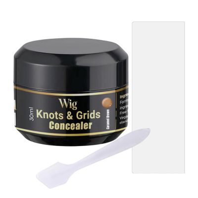 Complete Kit-Lace Wig Knots, Holes & Grid Concealer/Eraser/Hider -Real Scalp Effect, Sweat & Water Proof 30 ML Jar with Magic Strip & Spatula, 30 Uses, No Bleach (Caramel Brown)