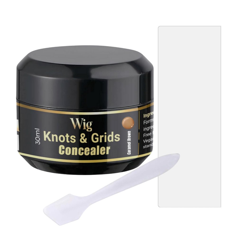 Complete Kit-Lace Wig Knots, Holes & Grid Concealer/Eraser/Hider -Real Scalp Effect, Sweat & Water Proof 30 ML Jar with Magic Strip & Spatula, 30 Uses, No Bleach (Caramel Brown)
