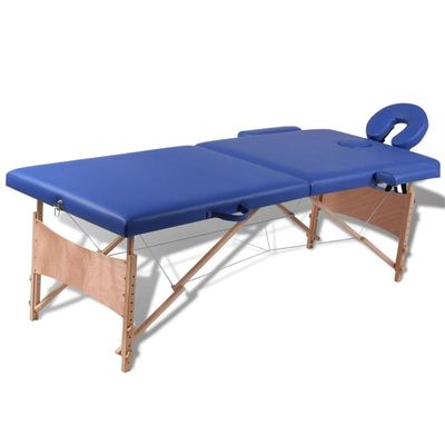 Blue Foldable Massage Table 2 Zones with Wooden Frame,Health & Beauty,Personal Care,Massage & Relaxation,Massage Tables,110075
