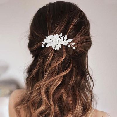 Banatra Flower Wedding Hair Comb Silver Leaf Hair Piece Pearl Bridal Hair Accessories for Women and Girls (Silver)