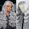 ELFSECRET 13x6 Grey Lace Front Wigs Human Hair Pre Plucked with Baby Hair 180 Density Glueless HD Transparent Lace Frontal Body Wave Wigs Human Hair for Black Women Silver Grey Colored Wig 22 Inch view 1