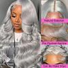 ELFSECRET 13x6 Grey Lace Front Wigs Human Hair Pre Plucked with Baby Hair 180 Density Glueless HD Transparent Lace Frontal Body Wave Wigs Human Hair for Black Women Silver Grey Colored Wig 22 Inch view 2