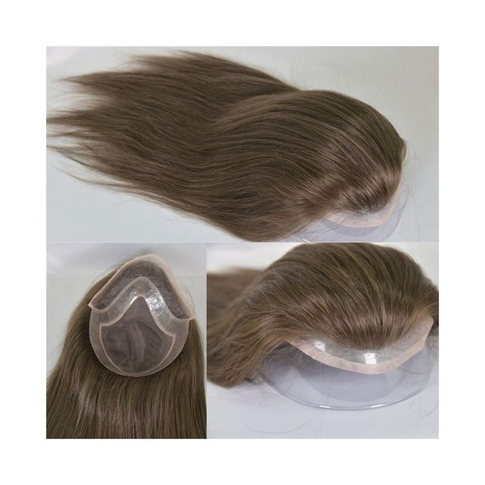 WANGHAI2024M Men Toupee Swiss Lace Front Men Toupee 8"x10" Mono Lace PU Hairpiece 12" Long Human Hair System Units Men Hair Tropper(#4 Color)