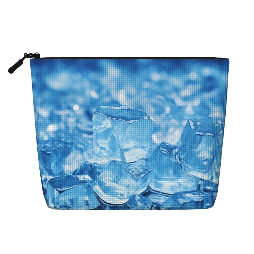 Dwvtfsm Blue Ice Cube Background Makeup Bag For Women, Waterproof Linen Travel Cosmetic Organizer Lightweight Zipper Travel Toiletry Bag Organizer Makeup Brushes Storage Bag