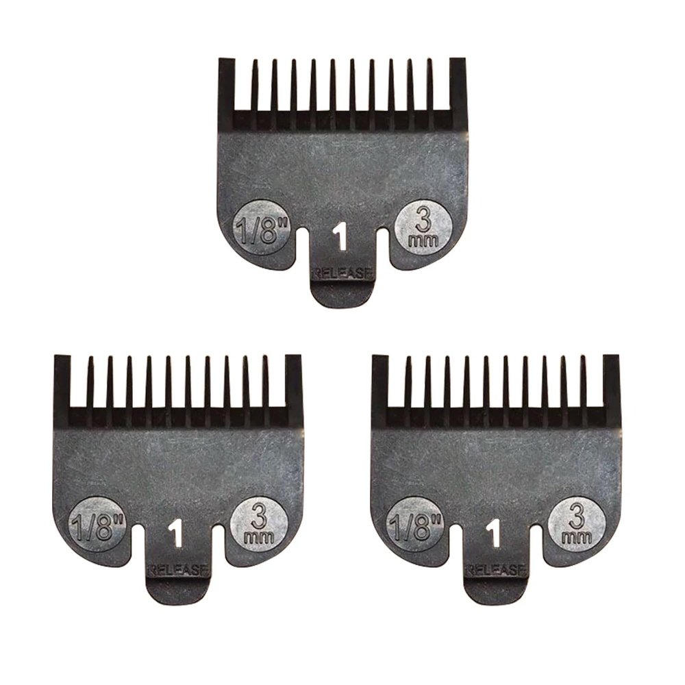 (3 Pack) (1/8") Professional Hair Clipper Guards No.1 Cutting Guides Compatible with Most Wahl Clipper, Black