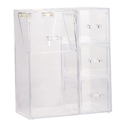 Acrylic Makeup Organizer Clear Cosmetic Brush Holder with Dustproof Lid 3 Drawers/