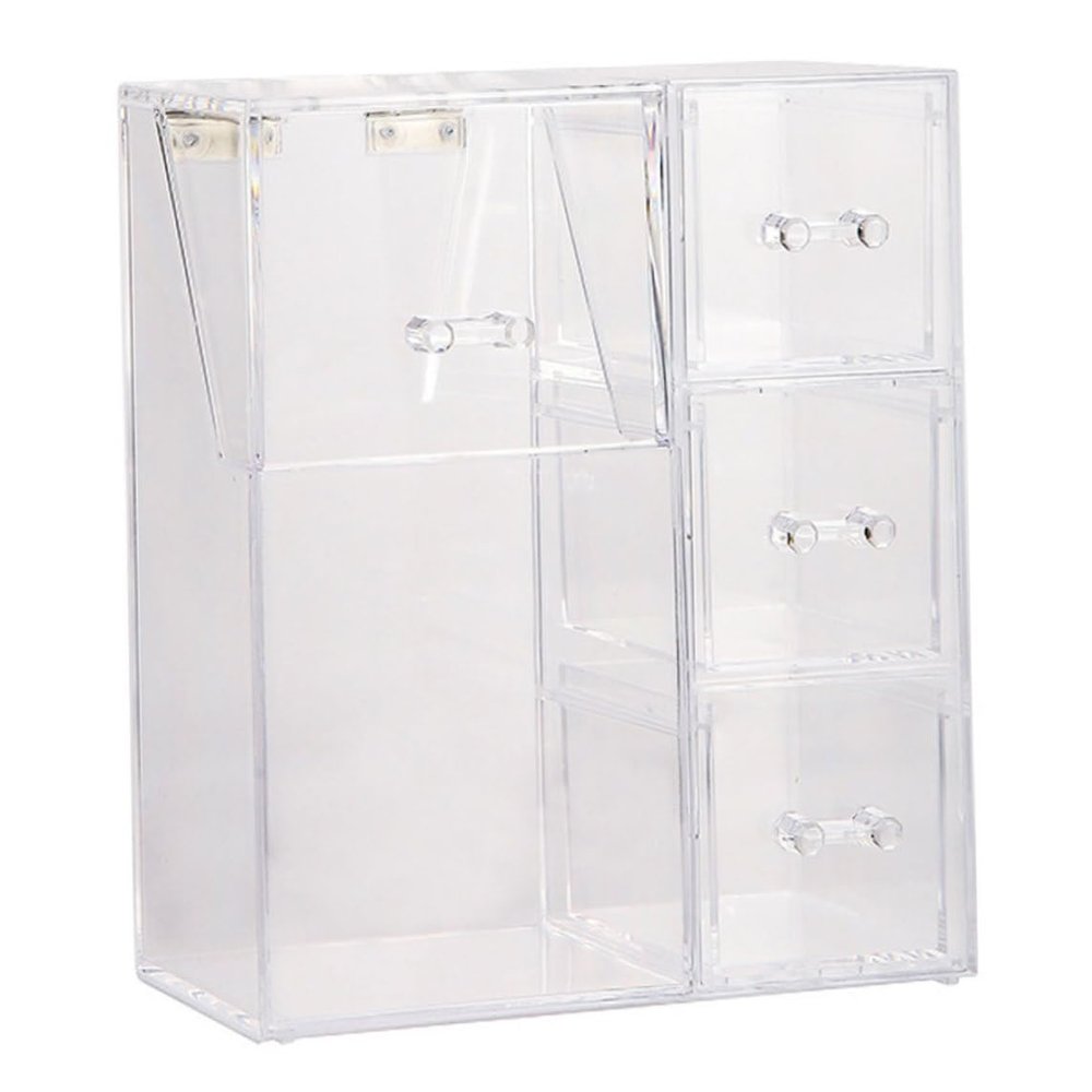 Acrylic Makeup Organizer Clear Cosmetic Brush Holder with Dustproof Lid 3 Drawers/