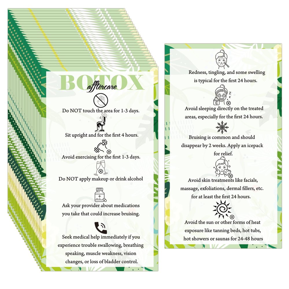 100 Pcs Botox Aftercare Card 2x3.5 Inch Facial Aftercare Instruction Skincare Reminder Beauty Professional Aftercare Cards of Esthetician Spa Aftercare Materials Supplies