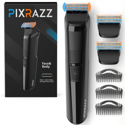 PIXRAZZ Beard & Body Trimmer for Men Painless Ball Shaver, Groin Trimmer for Pubic Hair, Body and Sensitive Skin USB-C Cordless Electric Razor with 2 Replacement Blades, 3 Guide Combs