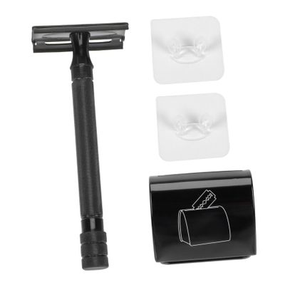 PartyKindom Double-Sided Razor Set Stand and Blade Recycling Box Vintage Manual Shaver for Men Beard Trimming Tool Suitable for Home Use