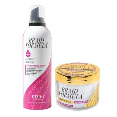 EBIN NEW YORK Braid Formula Setting Mousse with Sweet Almond Oil 12.49 oz Bundle with Rosemary Mint Setting Mousse 12.49 oz Frizz Control & Shine Enhancing Foam Gift Set (2 Items)