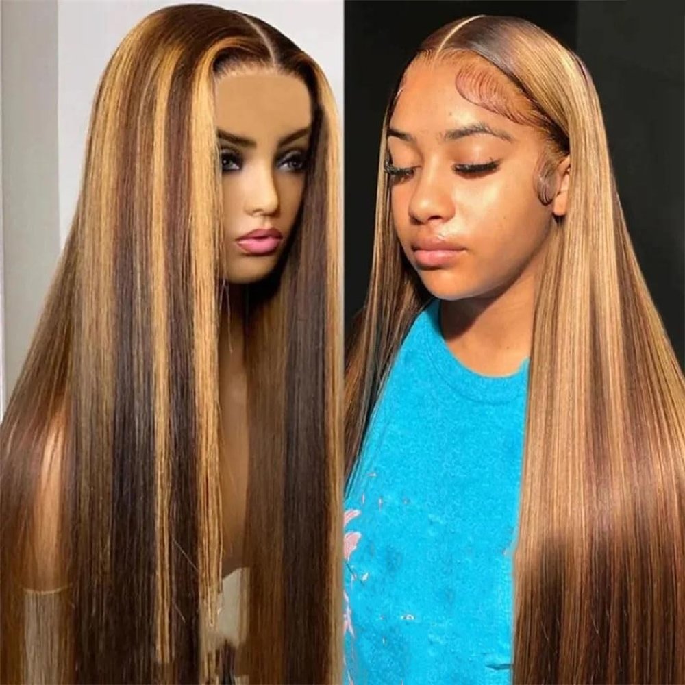 13X4 13X6 Transparent Lace Frontal Wig Straight Human Hair P4/27Highlight Colored Lace Front Wig Brazilian Virgin Hair Pre-Plucked