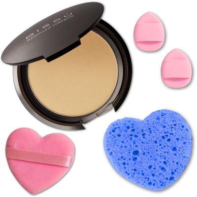 Beetbul Makeup & Exfoliation Kit - Biss Compact Powder + 1 Medium Velvet Puff + 2 Finger Puffs + 1 Facial Exfoliating Sponge (11 Almond, One Size)