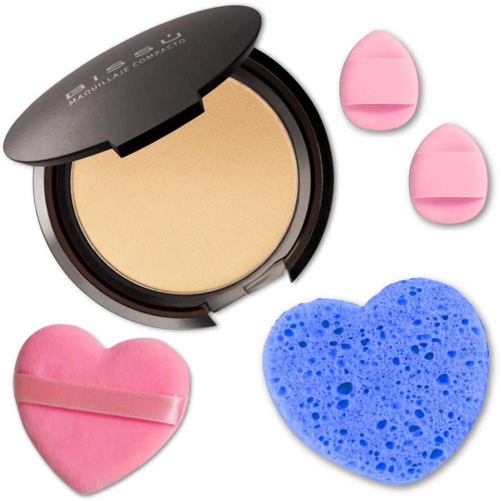Beetbul Makeup & Exfoliation Kit - Biss Compact Powder + 1 Medium Velvet Puff + 2 Finger Puffs + 1 Facial Exfoliating Sponge (08 Wheat, One Size)