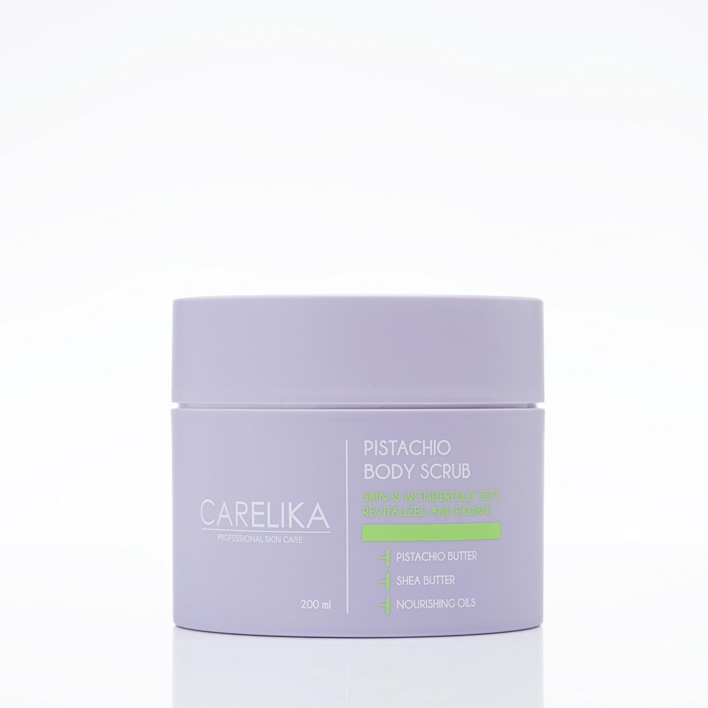 Carelika Pistachio Body Scrub  Creamy Exfoliating Formula with Shea Butter  Smooths, Softens & Nourishes Dry Skin  200ml