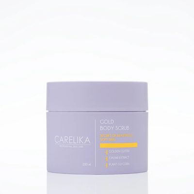 CARELIKA Gold Body Scrub with Caviar Extract  Exfoliating Skin Care with Shimmer Effect  Deeply Nourishing & Radiance-Boosting Formula  200ml
