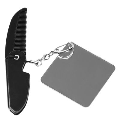 CALLARON Folding Beard Comb Keychain Mirror Compact Pocket Size Fine Tooth Design for Men Travel Grooming Tool for Beards and Mustaches